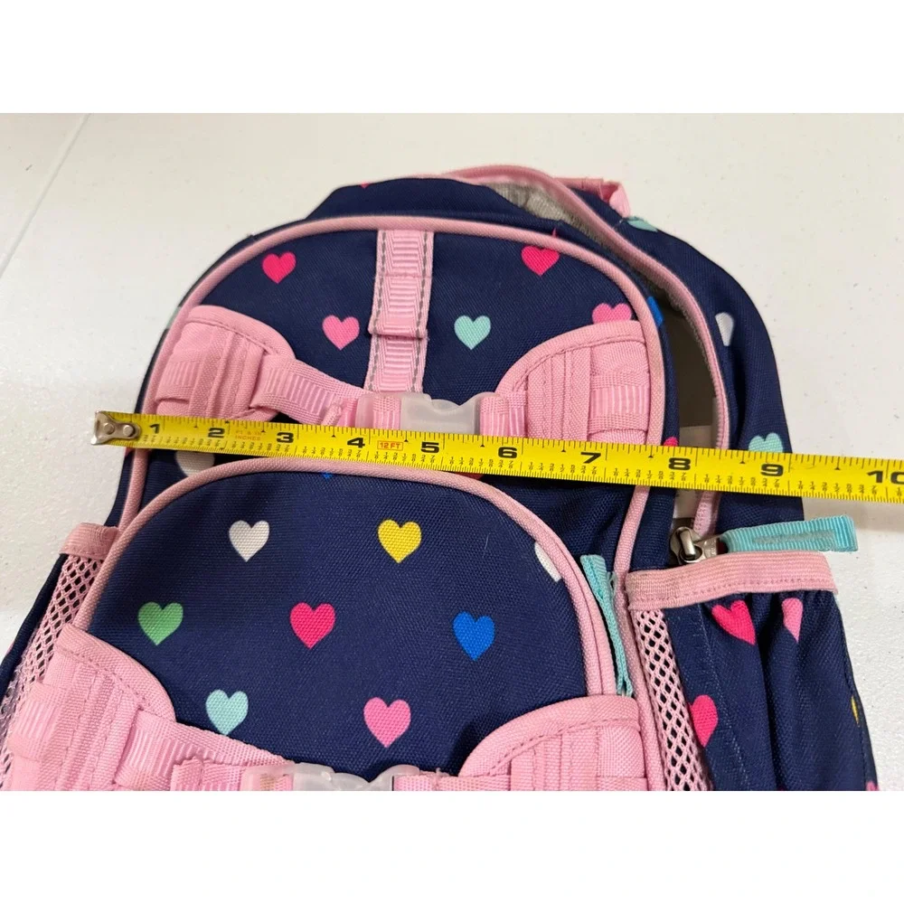 Pottery Barn Kids Navy Blue Multi Heart Print Mini Backpack Pink Trim Buckles